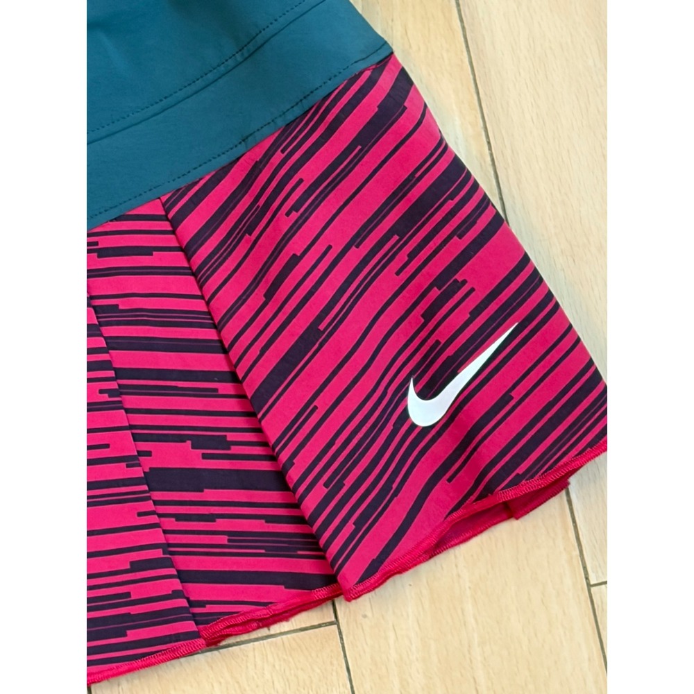 Nike Skort Women Medium Teal Pink Striped Pleated Dri-FIT Athletic Tennis Skirt - Picture 2 of 7